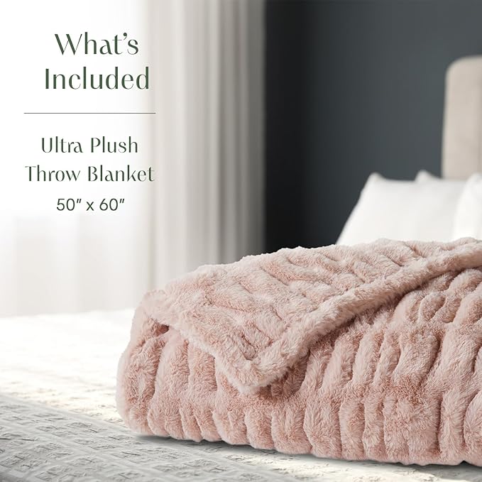 Springtree Home | Pink Micro Plush Throw Blanket for Couch | Thick Faux Fur Blanket | Pink Blanket | Warm Throw Blanket for Couch Year Round | Lily Collection