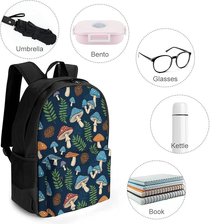 Outdoor Backpack Gym Bag Mushroom Outdoor Activities with Big Capacity Daypack, College Bookbag