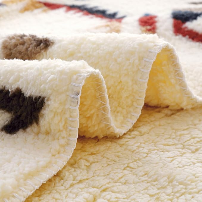 UKELER Boho Sherpa Throw Blanket 60'' × 80'', Sherpa Fleece Blanket for All Season, Southwestern Aztec Throw Blanket, Native American Cozy Blanket for Bed/Couch/Sofa/Office/Camping