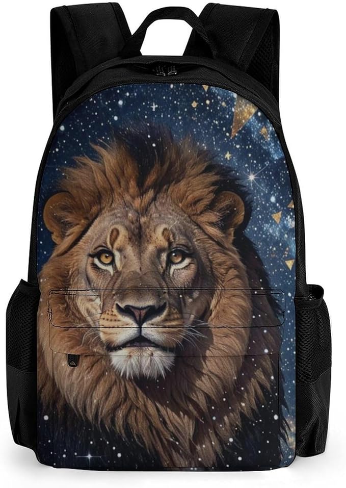 Men Women Lightweight Outer Space King Lion Backpack Large Capacity Bookbag With Smooth Zippers for Gym Business Running