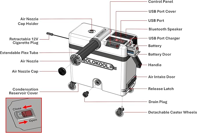 SoloKool Model V-ibe - Injection Molded Cooler, Portable Air Conditioner, & 35 Watt Bluetooth Speaker, 3-in-1 Design