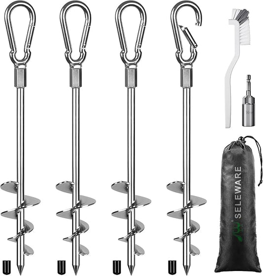SELEWARE 18 Inch Ground Anchors Screw in, Heavy Duty Trampoline Stakes, Tent Stakes, High Wind Wider Spiral Earth Anchors for Trampolines, Camping Tent, Sheds, Carports, Securing Animals, Swing Sets