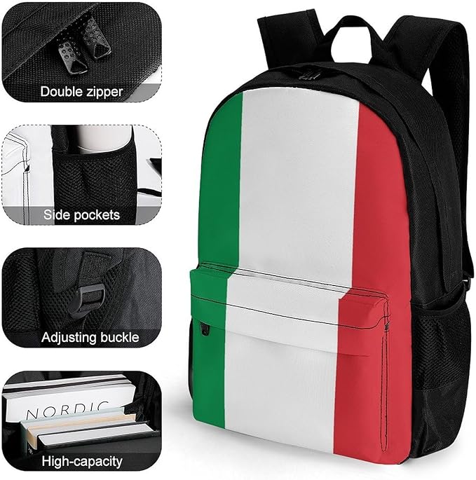 Casual Daypack Multipurpose Anti-Theft Large Capacity Carry On Bag, Italy Flag Casual Daypack Climbing Shoulder Bag With Padded Straps