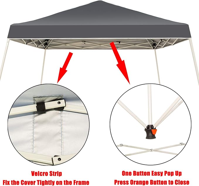 Sunnyglade 10x10 Ft Pop Up Canopy Tent One Button Easy Pop Up Outdoor Instant Folding Slant Leg Canopy with 2 Wheels and Deluxe Carry Bag(Dark Grey)