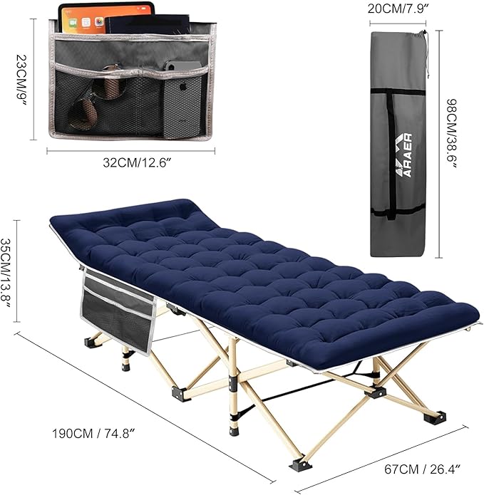 Camping Cot, 450LBS(Max Load), Portable Folding Outdoor Bed with Carry Bag for Adults Kids, Heavy Duty Cot for Traveling Gear Supplier, Office Nap, Beach Vocation and Home Lounging (Navy Blue)