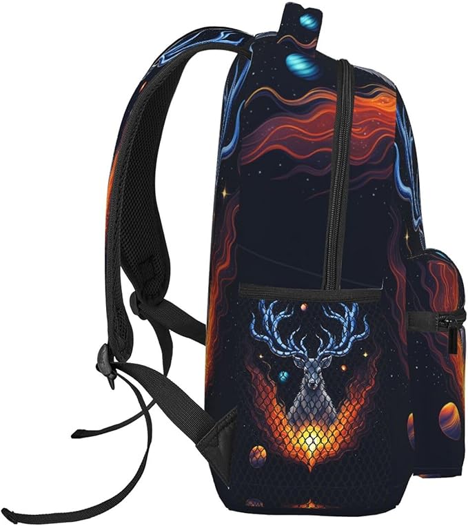 Casual Daypack Multipurpose Anti-Theft Large Capacity Carry On Bag, Space Galaxy Elk Art Casual Daypack Climbing Shoulder Bag With Padded Straps