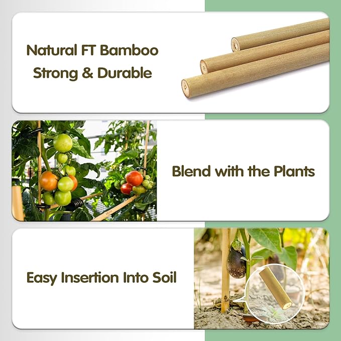 Bamboo Stakes,4FT Natural Bamboo Garden Stakes,BOVITRO 25Pcs Plant Stakes,Bamboo Sticks for Tomato,Beans,Vegetable and Climbing Plants