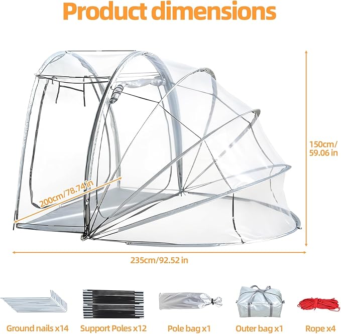 4-Person Clear Tent Pop Up Bubble Tent - All Weather Sports Tents - Instant Outdoor Bubble Tents - Rainproof Camping Sun Shelter, Portable Clear Screen House, 235x200x150cm