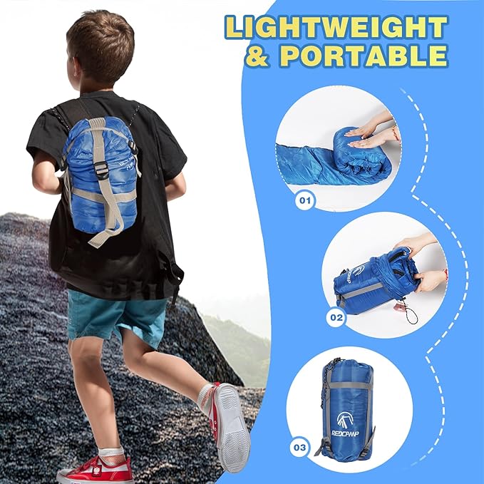 REDCAMP Kids Sleeping Bag for Boys Girls & Teens, 3 Season Cold Weather Sleeping Bag for Backpacking Camping Hiking, Blue