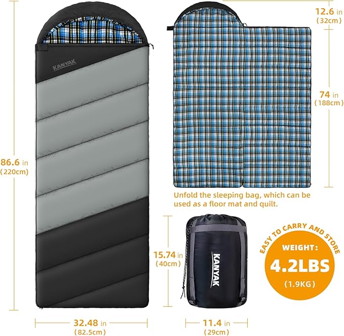 Cotton Flannel Liner Sleeping Bag for Adults Teens Kids, Cold Weather & Warm, 3 Seasons, Lightweight Compact Camping Essentials Equipment, Hiking, Outdoor, Travel