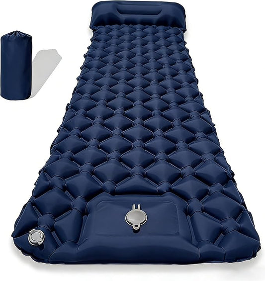 SNZ Camping Sleeping Pad, Ultralight Camping Mat with Pillow, Built-in Foot Pump Inflatable Sleeping Pads Compact for Backpacking, Tent, Travel, Outdoor Activities (Single)