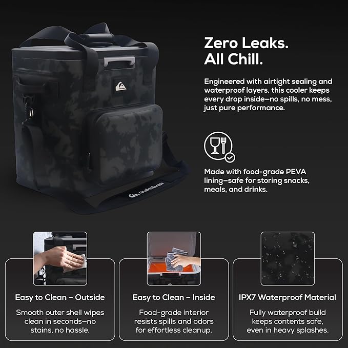 Quiksilver Zipperless Backpack Cooler 30L, Holds 36 Cans, 48 Hour Insulation, Leakproof & Waterproof Design, Heavy Duty TPU, IPX7, Padded Straps, Kangaroo Pockets