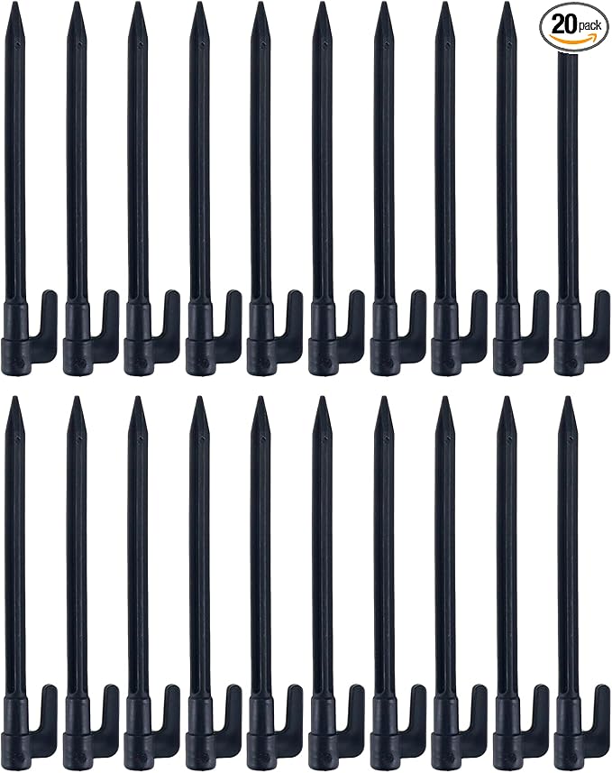 20pcs Heavy Duty Plastic Landscape Edging Stakes Plant Support Lawn Stake Durable Tent Pegs Spike Hook for Outdoor Activities Garden Camping Black