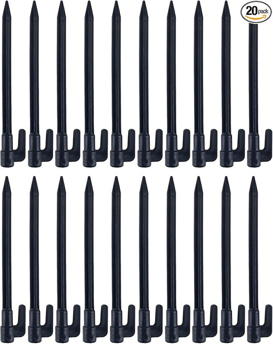 20pcs Heavy Duty Plastic Landscape Edging Stakes Plant Support Lawn Stake Durable Tent Pegs Spike Hook for Outdoor Activities Garden Camping Black