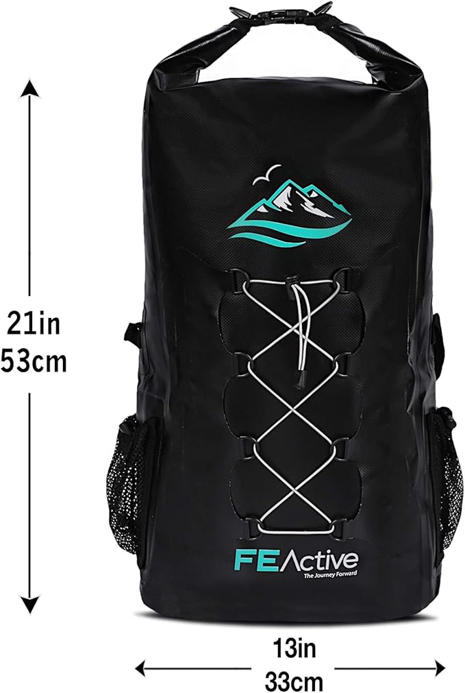 FE Active Dry Bag Waterproof Backpack - 30L Eco Friendly Bag for Men & Women for Fishing, Travel, Hiking, Beach & Survival Gear. Storage for Camera & Camping Accessories | Designed in California, USA