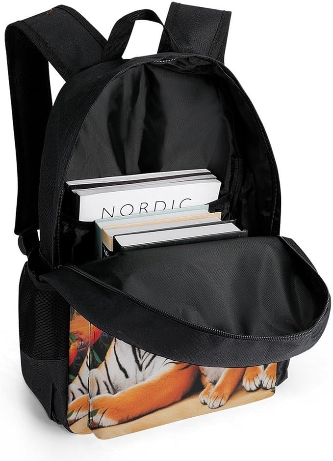 Supdreamc Men Women Polyester Tropical Tiger Animal World King Art Daypack Big Capacity Shoulder Bag With Adjustable Shoulder Straps for Camping Travel Walking Cycling