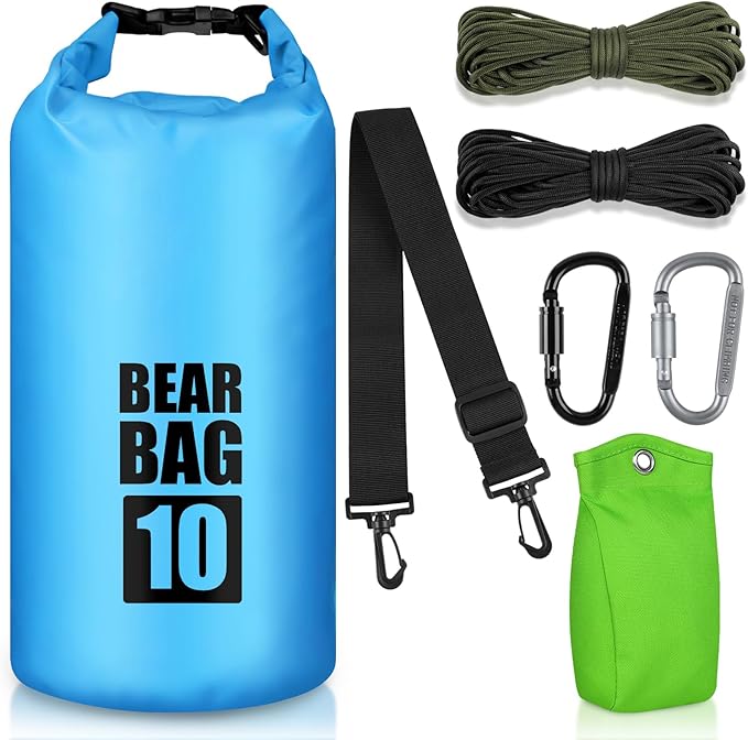 Bear Food Bag Hanging System, Bear Bags for Food Backpacking, Ultralight 10L Waterproof Camping Bear Proof Food Storage Canister Pulley System with Paracord, Carabiner, Throw Bag