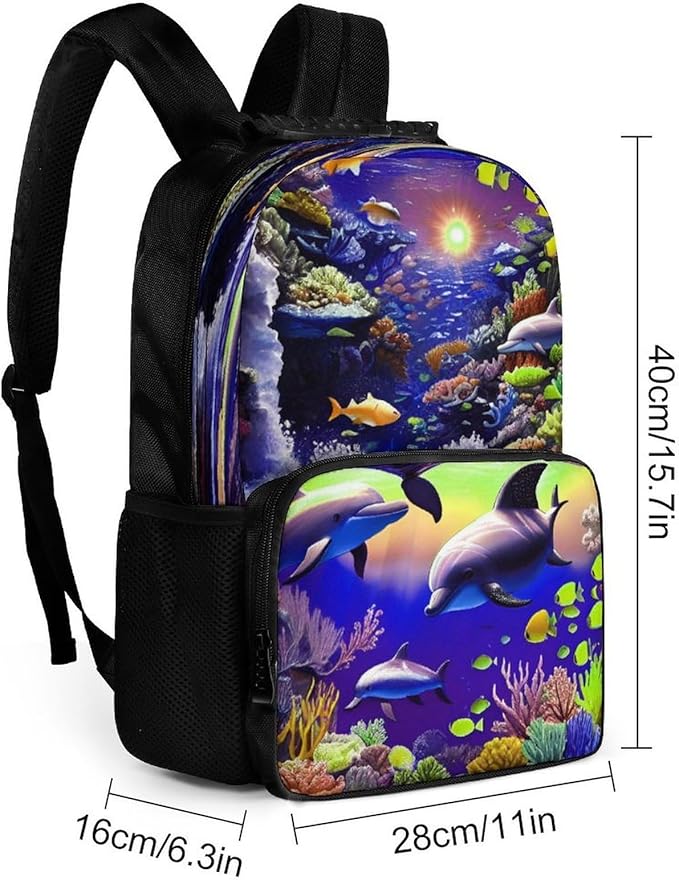 Lightweight Rucksacks for Camping Picnic Walking Cycling, Large Capacity Multipurpose Anti-Theft Carry On Bag, Magical Underwater World Of Dolphins And Fish Art Travel Hiking Camping Rucksack