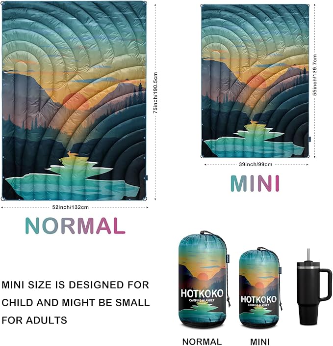 Camping Blanket,Lightweight Puffy Printed Camping Blanket Packable Outdoor Blanket for Camping,Traveling, Stadium, Hiking, Picnics