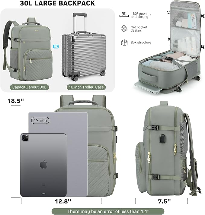 MOMUVO Travel Backpack Sets for Women,Carry On Backpack Flight Approved,Large Laptop Backpack Luggage Backpack with USB Charging Port,17.3 Inch