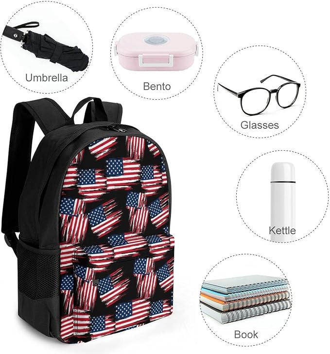 Daypack Polyester Anti-Theft Multipurpose Cool American Flag Bookbag Big Capacity Gym Outdoor Hiking Backpack With Adjustable Shoulder Straps
