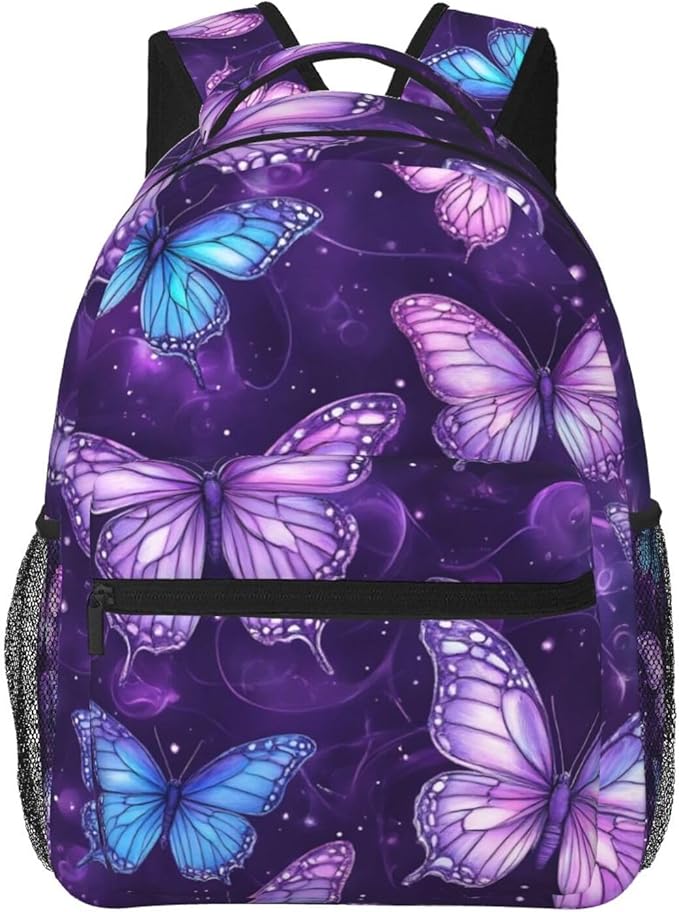 Men Women Polyester Butterflies Daypack Big Capacity Shoulder Bag With Smooth Zippers for Hiking Work Walking Cycling