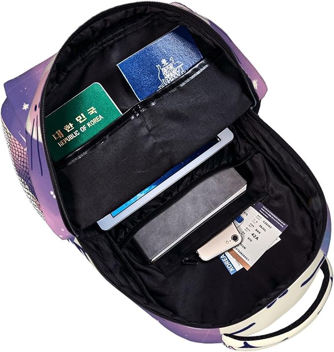 Backpack Multipurpose Anti-Theft Large Capacity Bookbag, Cute Rainbow Cat Face Art Travel Hiking Daypack With Side Pockets