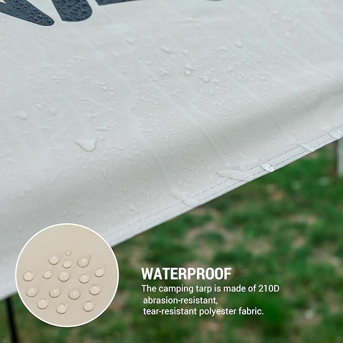 Camping Tarp 13x10ft Waterproof Rain Tarp Portable Multifunctional Outdoor Camping Tent Tarps Lightweight Backpacking Rainfly Shelter with Included Extra Long Lines & Stakes