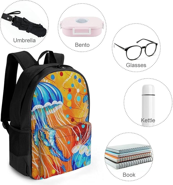 Supdreamc Backpack Anti-Theft Multipurpose Large Capacity Carry On Bag, Watercolor Ocean Sea Jellyfish Art Camping Outdoor Backpack With Side Pockets
