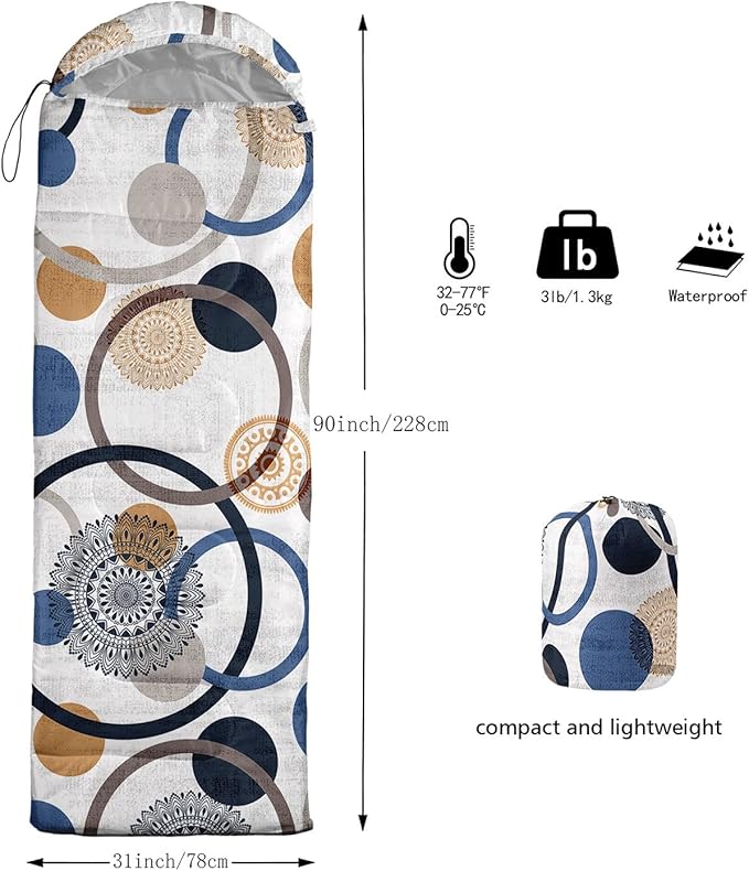 Kids Sleeping Bag for Boys Girls,Bohemian Cowboy Print-Lightweight Warm Portable Outdoor Indoor-Waterproof Cold Weather Resistant Sleeping Bag for Camping Hiking