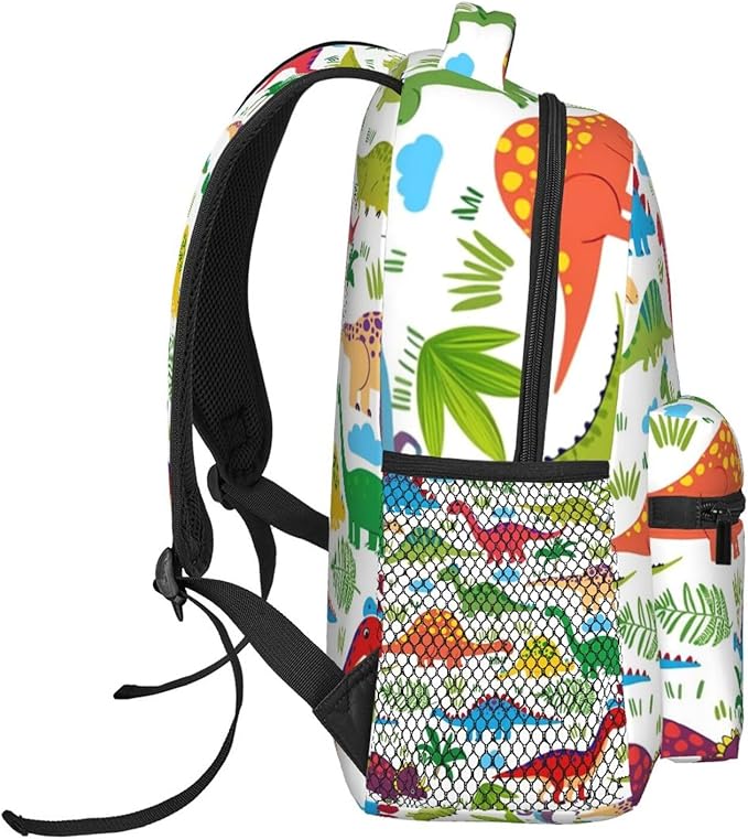 Men Women Polyester Cartoon Dinosaur Set Daypack Big Capacity Shoulder Bag With Smooth Zippers for Hiking Work Walking Cycling