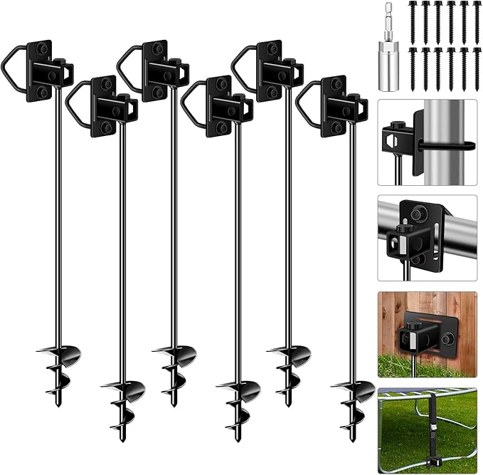 26" Ground Anchors Screw-in Payivsve, Multi-Purpose Trampoline Stakes Heavy Duty, 3" Wider Spiral Mobile Home Anchors Hurricane Earth Anchor for Trampoline, Shed, Swing Sets, Carports(26"-6pcs)