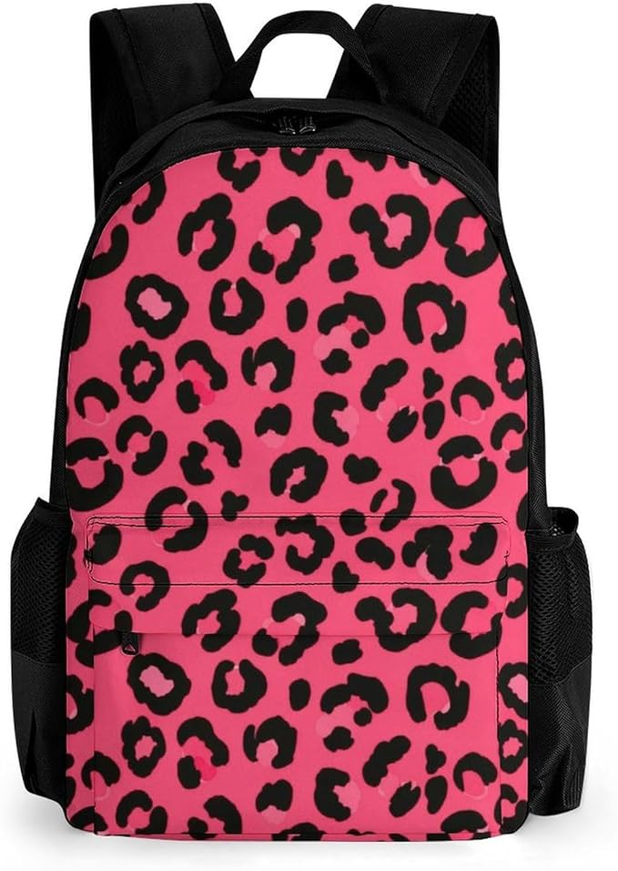Backpack Anti-Theft Multipurpose Large Capacity Carry On Bag, Pink Cheetah Leopard Print Camping Outdoor Backpack With Side Pockets