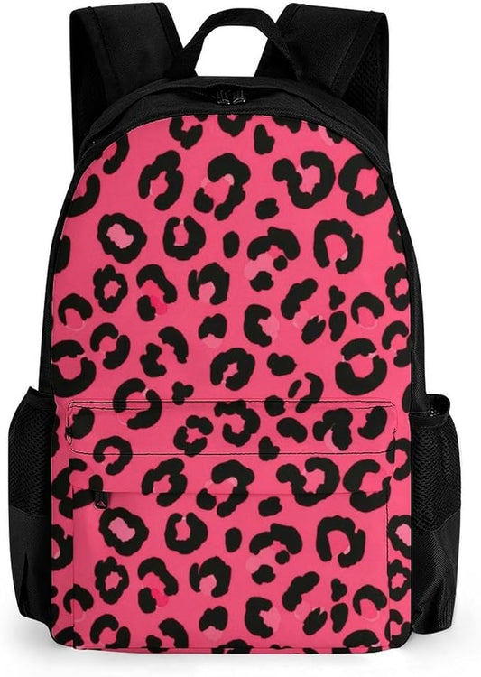 Backpack Anti-Theft Multipurpose Large Capacity Carry On Bag, Pink Cheetah Leopard Print Camping Outdoor Backpack With Side Pockets