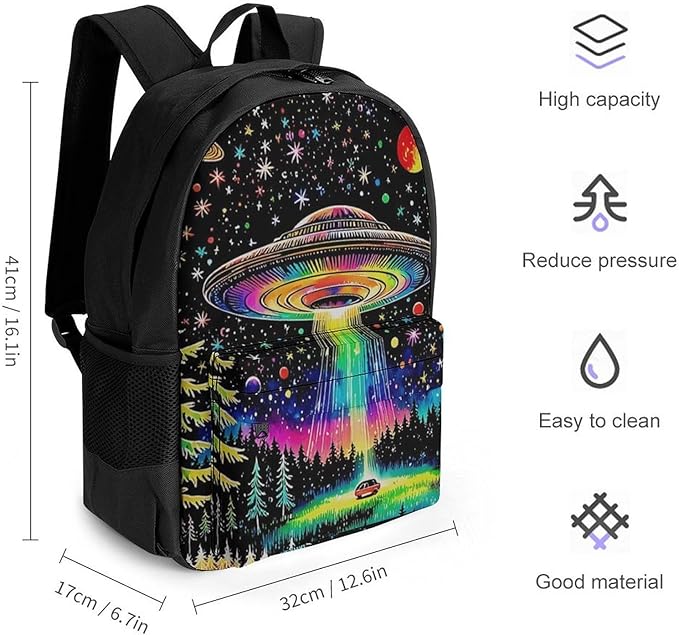 Supdreamc Adults Lightweight Colorful Magical Spaceship Art Shoulder Book Bags Big Capacity Shoulder Bag With Adjustable Shoulder Straps for Trekking Work Walking Cycling