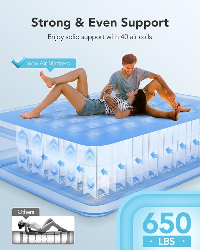 iDOO Air Mattress Queen with Built in Pump, Blow up Mattress, Inflatable Mattress Queen Size for Guests, Home, Camping, 3 Mins Inflation/Deflation, Upgraded Colchones Inflables, Comfort Air Bed