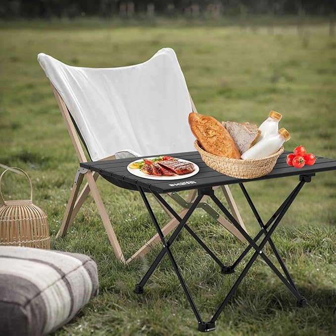 Folding Camping Table, Ultralight Aluminum Folding Beach Table with Carry Bag, Portable Camping Table Foldable for Outdoor Cooking, Camping, Picnic, Travel (Black Medium 22")