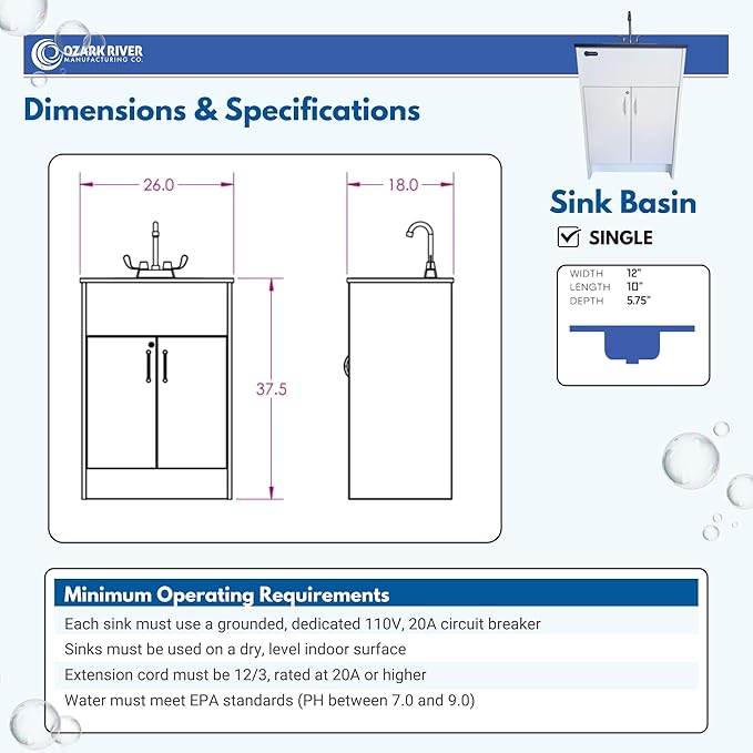 Ozark River Portable Sinks Essential Series, Black Laminate Countertop-White Cabinet-Stainless Basin, Mobile Hot Water Hand Washing with Water Tanks,110v Portable Handwashing Sink