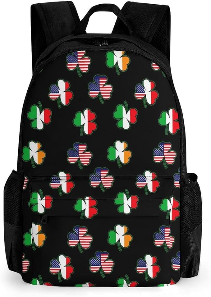 Rucksacks Lightweight Multipurpose Anti-Theft Italian Irish American Shamrock Shoulder Bag Big Capacity Traveling Camping Backpack With Side Pockets