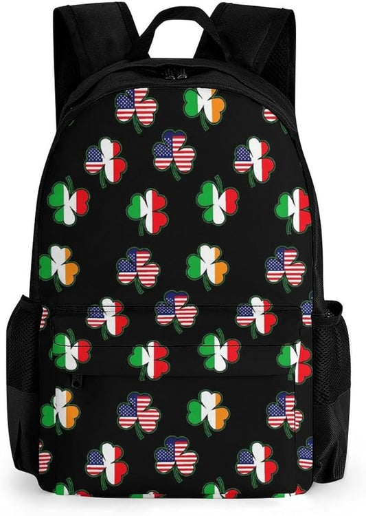Rucksacks Lightweight Multipurpose Anti-Theft Italian Irish American Shamrock Shoulder Bag Big Capacity Traveling Camping Backpack With Side Pockets