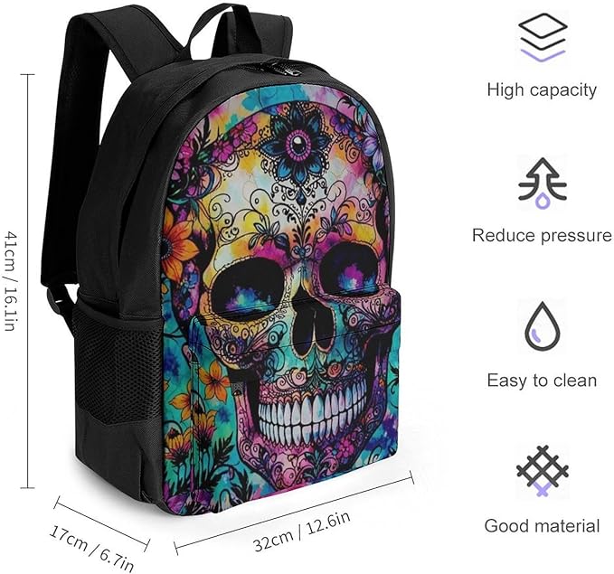Supdreamc Polyester Daypack Backpack for Climbing Outdoors Running, Big Capacity Multipurpose Anti-Theft Bookbag, Indain Mandala Sugar Skull Travel Hiking Camping Rucksack
