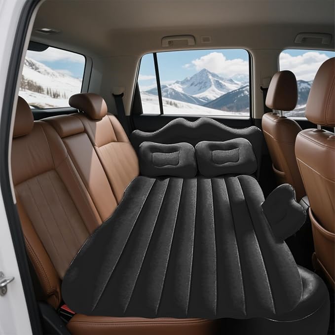 Ergocar Inflatable Mattress Camping Thickened Portable Travel Camping Flocking Bed Double-Layer Inflatable Valve Suitable for Suvs, Rear Seats, Automobiles