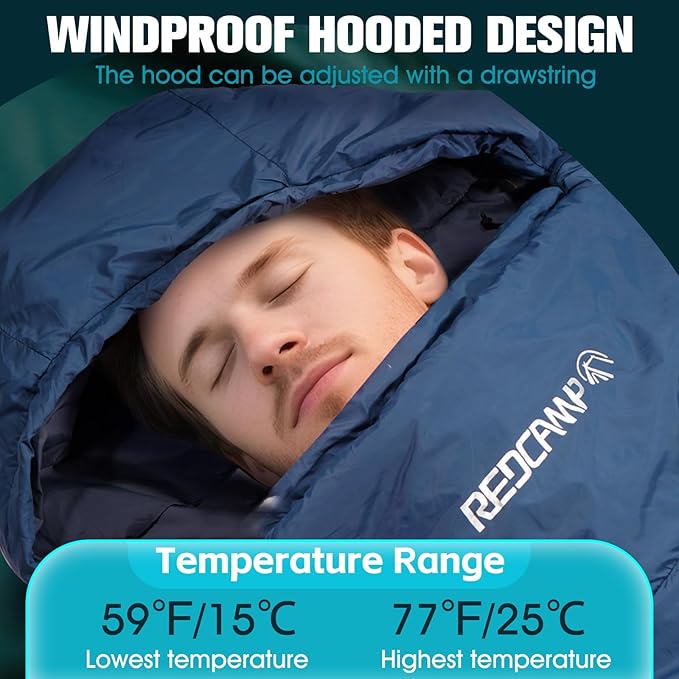 REDCAMP Ultra Lightweight Sleeping Bag for Backpacking, Hiking, Comfort for Adults Warm Weather, with Compression Sack