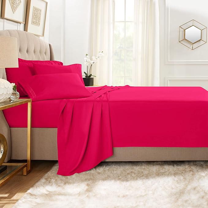 Clara Clark Twin Sheets, 5 Piece Set - Hotel Luxury Sheets for Twin Size Bed, Super Soft Bedding Set, Twin Size, Hot Pink