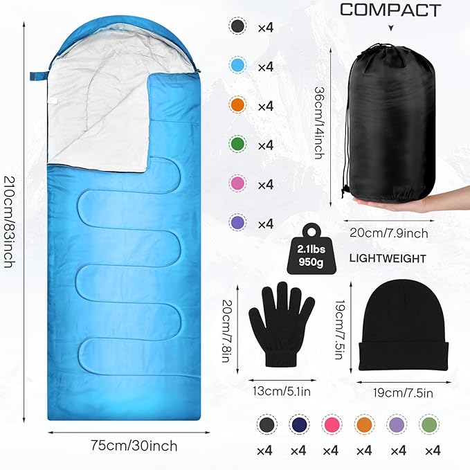 Preboun 24 Sleeping Bags Winter Beanies Gloves Set for Homeless Warm or Cold Weather Sleeping Bags Winter Hat and Gloves Pack for Backpacking Camping Hiking Homeless Supplies