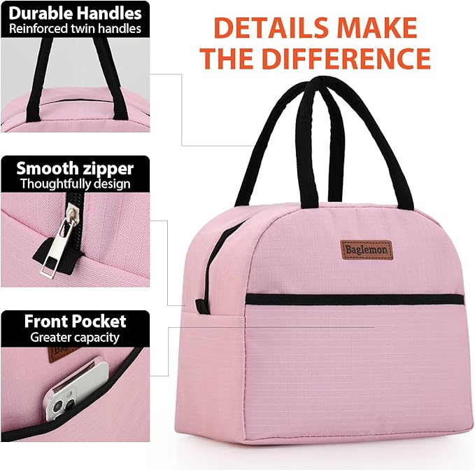 Insulated Lunch Bag for Women Men, Lunch Containers Reusable High Capacity Lunch Tote Bags for Work Picnic (Pink)