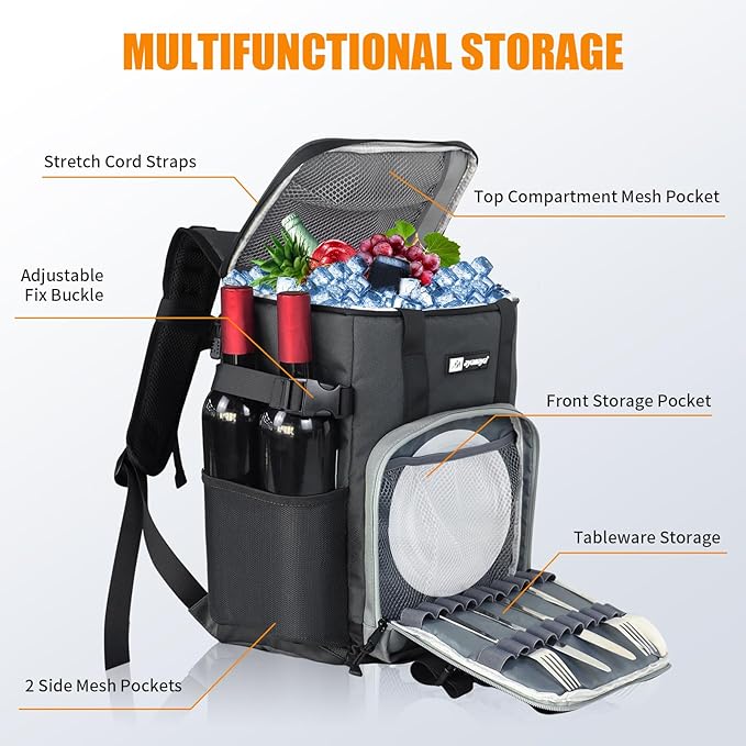 Cooler Backpack, AYAMAYA 24 Cans Insulated Lunch Backpack Cooler Leakproof, Keeps Hot/Cold for Up to 16 Hours, Lightweight Waterproof Beach Travel Camping Cooler Bag for Men and Women