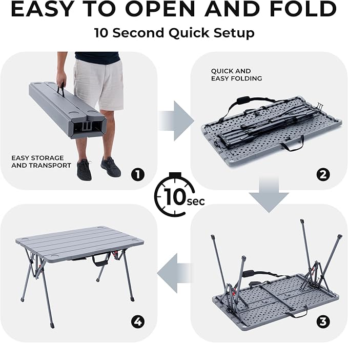 Cococabana X Camphor Portable Folding Table with Adjustable Shoulder Strap for Camping, Tailgating, Picnic, RV - Roll Up Design, Quick Setup, Compact Size, Heavy-Duty, Scratch & Stain Resistant