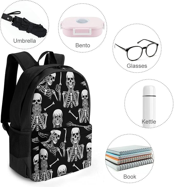 Casual Daypack Multipurpose Anti-Theft Large Capacity Carry On Bag, Skull Skeleton Black And White Casual Daypack Climbing Shoulder Bag With Padded Straps