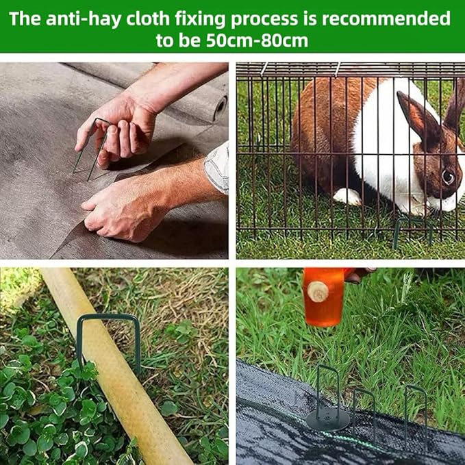 4 inch 25 Pack Green Galvanized Landscape Staples 11 Gauge Garden Stakes Pins Anti-Rust Ground Stakes U-Shaped Tent Stakes are Used for Weed Barrier, Irrigation Tubing, Yard Lawn, Landscape Fabric